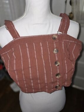 Sky and Sparrow Rust-Striped Button Crop Top